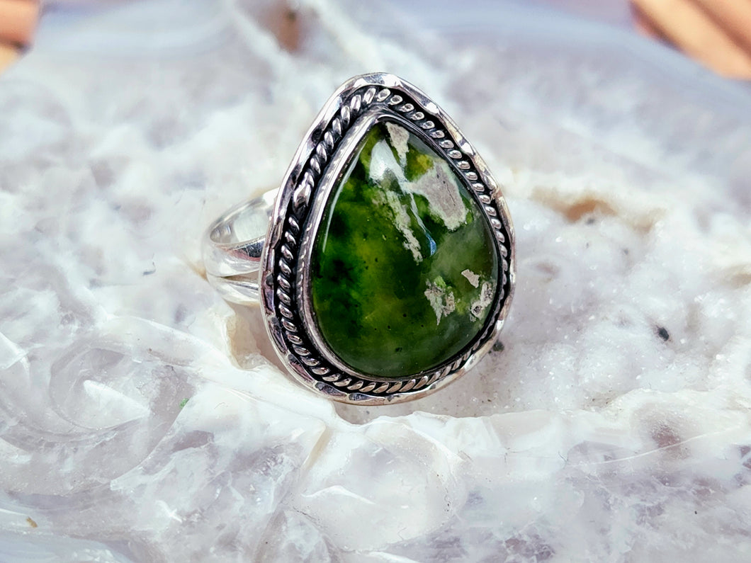 Australian Green Opal Sterling Silver Ring, size 8.75