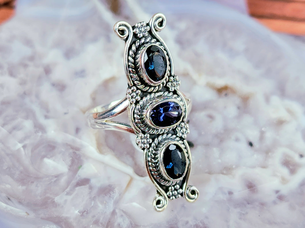 Blue Spinel Sterling Silver Ring, size 10