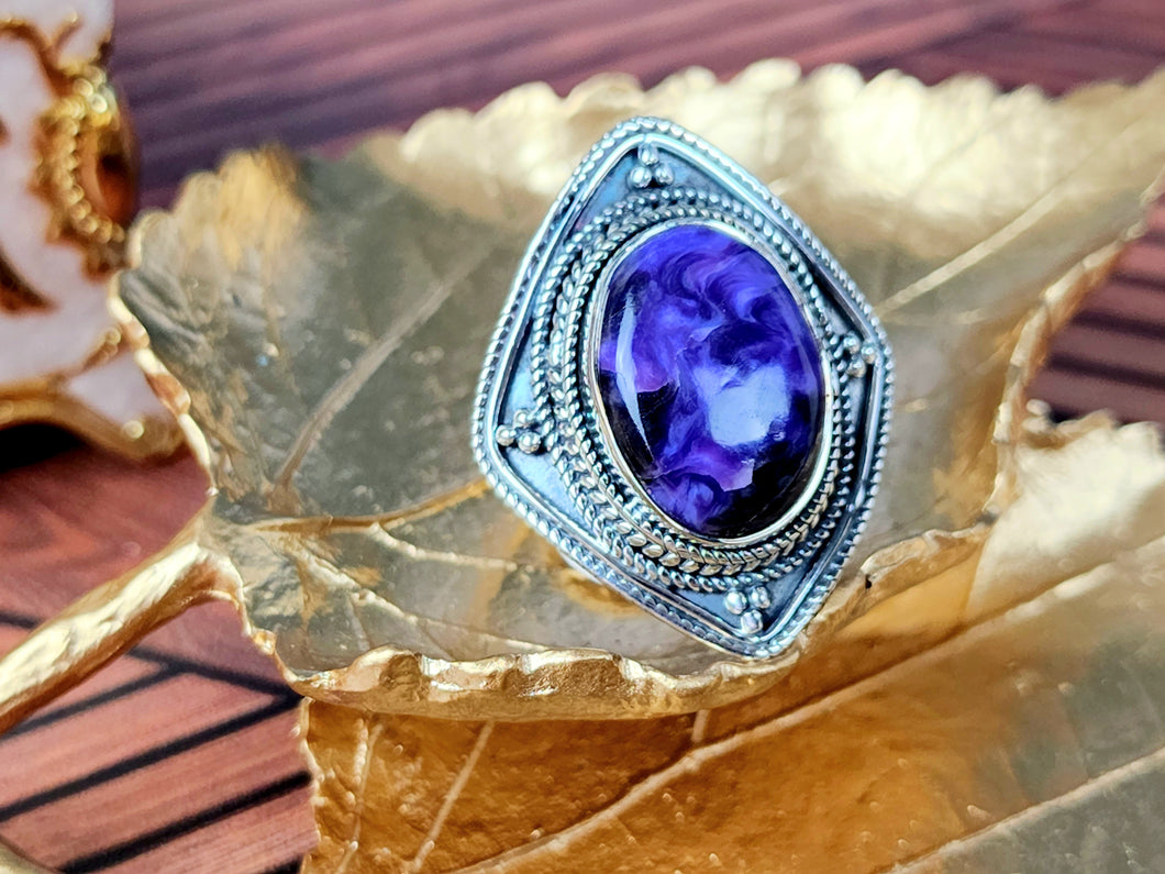 Charoite Sterling Silver Ring, size 7.5