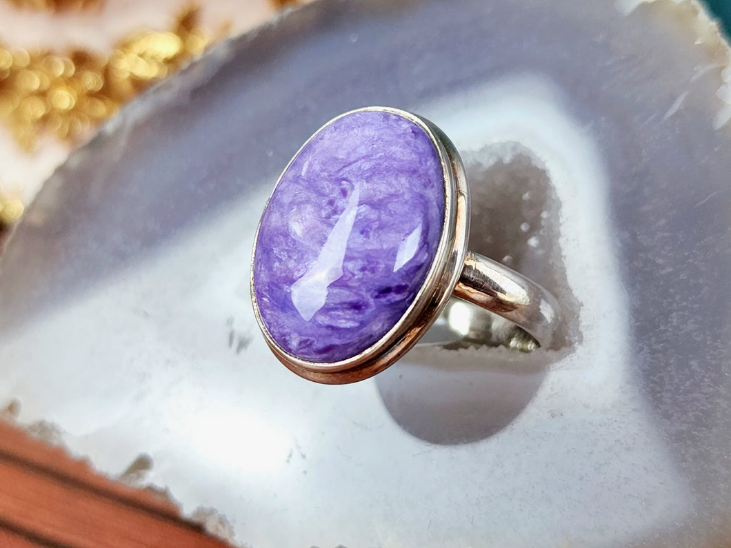 Charoite Sterling Silver Ring, size 11.5
