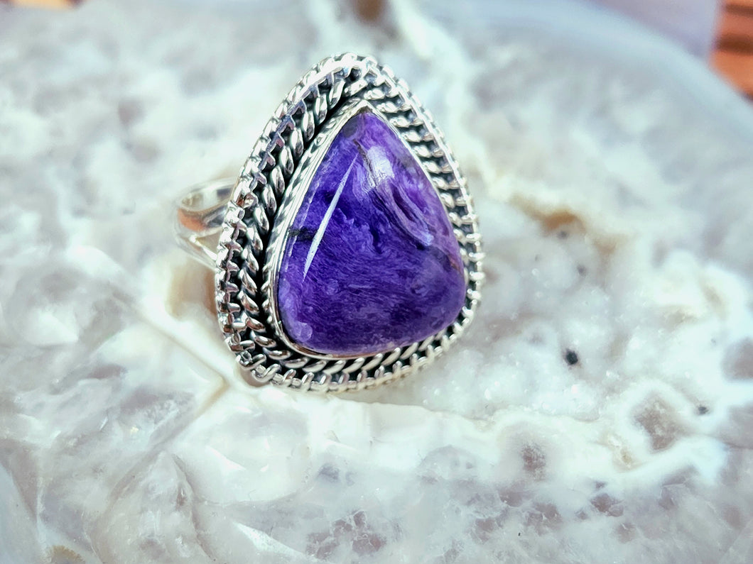 Charoite Sterling Silver Ring, size 9.5
