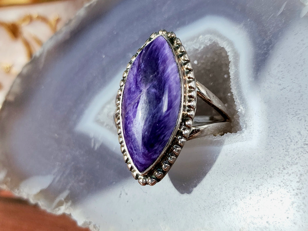 Charoite Sterling Silver Ring, size 8