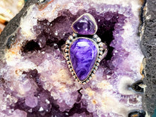 Load image into Gallery viewer, Charoite and Amethyst Sterling Silver Ring, size 6.5
