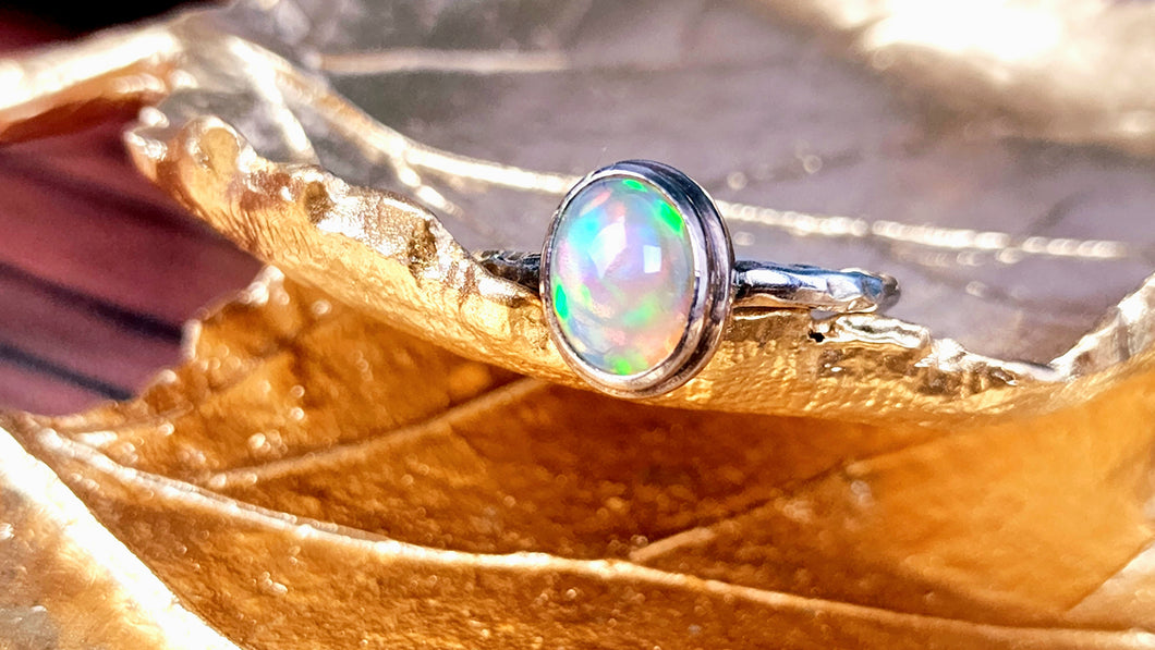 Ethiopian Opal Sterling Silver Ring, size 4.75