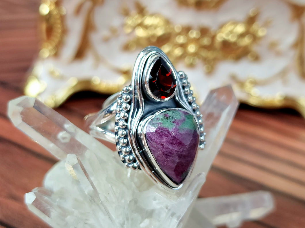 Garnet & Ruby Zoisite Sterling Silver Ring, size 9.5