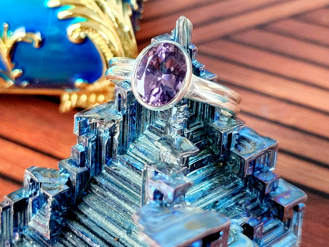 Purple Spinel Sterling Silver Ring, size 9