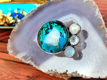 Load image into Gallery viewer, Shattuckite, Pearl, Topaz, Chalcedony Sterling Silver Ring, size 8.25
